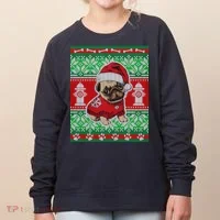 Christmas Cute Pug Ugly Sweater Women's Sweatshirt thumb 0