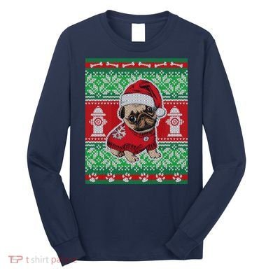 Christmas Cute Pug Ugly Sweater Long Sleeve Shirt