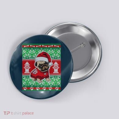 Christmas Cute Pug Ugly Sweater Button