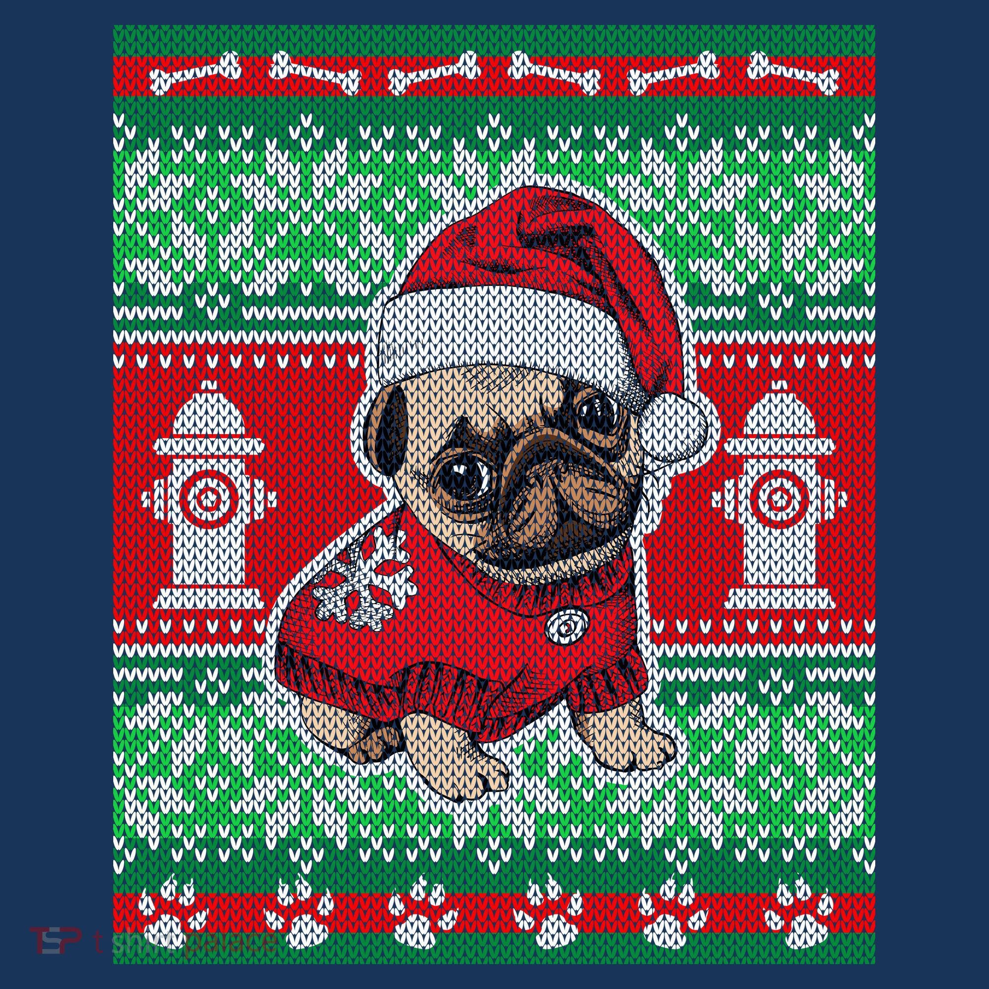 Christmas Cute Pug Ugly Sweater Tank Top