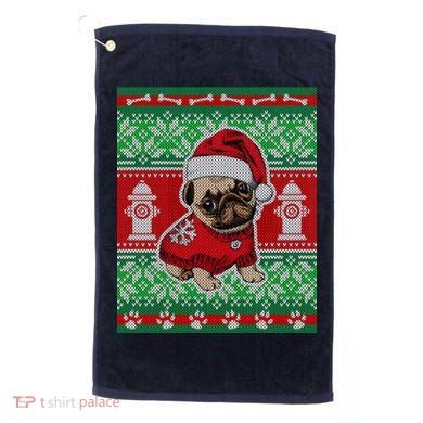 Christmas Cute Pug Ugly Sweater Golf Towel