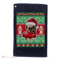 Christmas Cute Pug Ugly Sweater Golf Towel thumb 0