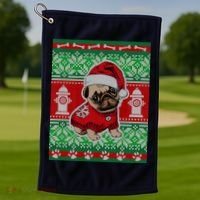 Christmas Cute Pug Ugly Sweater Golf Towel thumb 1