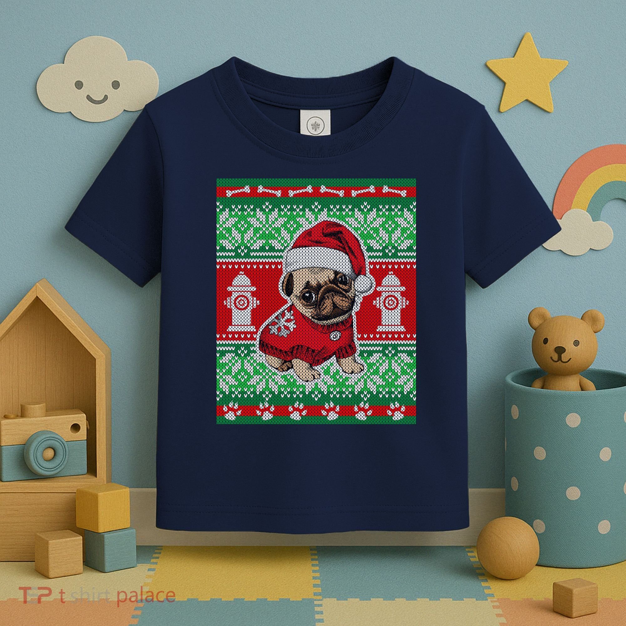 Christmas Cute Pug Ugly Sweater Toddler T-Shirt
