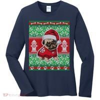 Christmas Cute Pug Ugly Sweater Women's Long Sleeve Shirt thumb 0