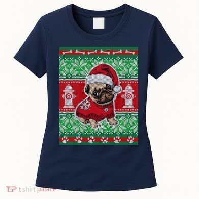 Christmas Cute Pug Ugly Sweater Women's T-Shirt