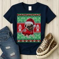 Christmas Cute Pug Ugly Sweater Women's T-Shirt thumb 3
