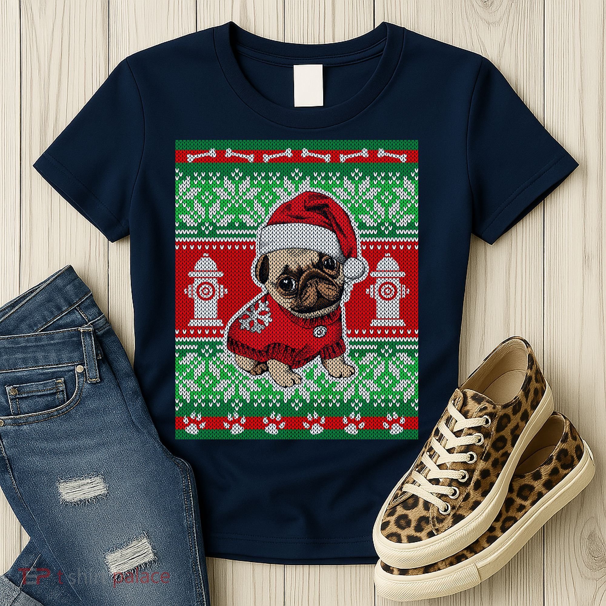 Christmas Cute Pug Ugly Sweater Women's T-Shirt