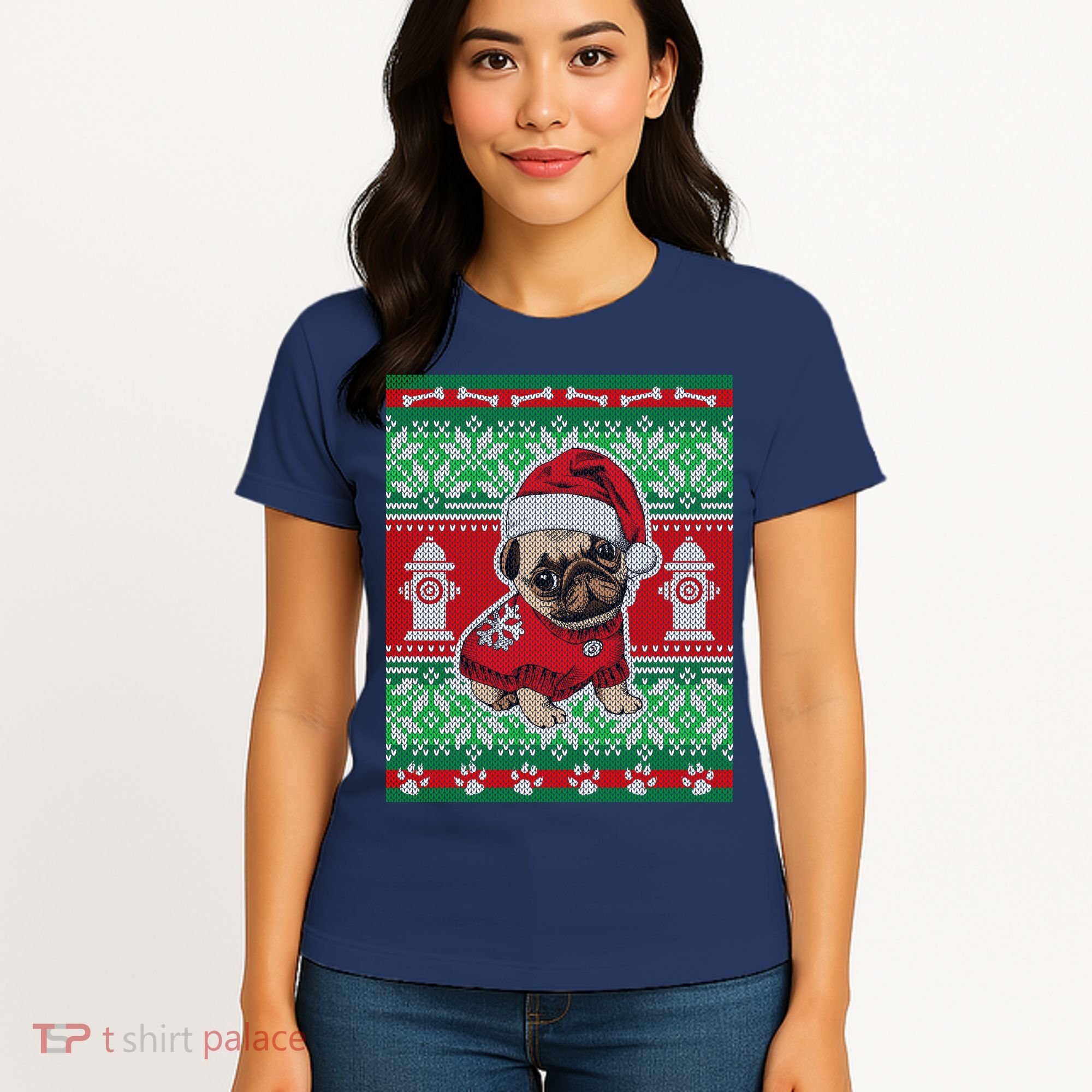 Christmas Cute Pug Ugly Sweater Women's T-Shirt