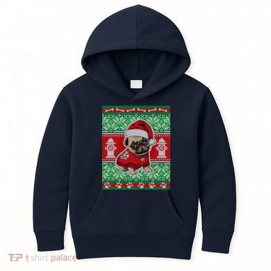 Christmas Cute Pug Ugly Sweater Kids Hoodie
