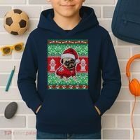 Christmas Cute Pug Ugly Sweater Kids Hoodie thumb 2