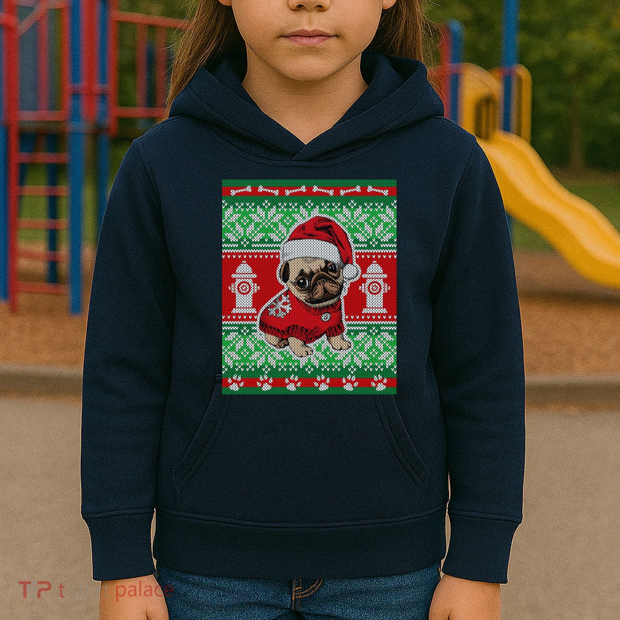 Christmas Cute Pug Ugly Sweater Kids Hoodie