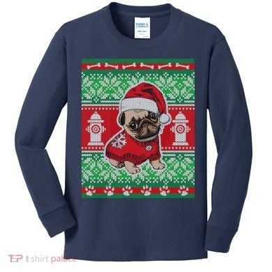 Christmas Cute Pug Ugly Sweater Kids Long Sleeve Shirt