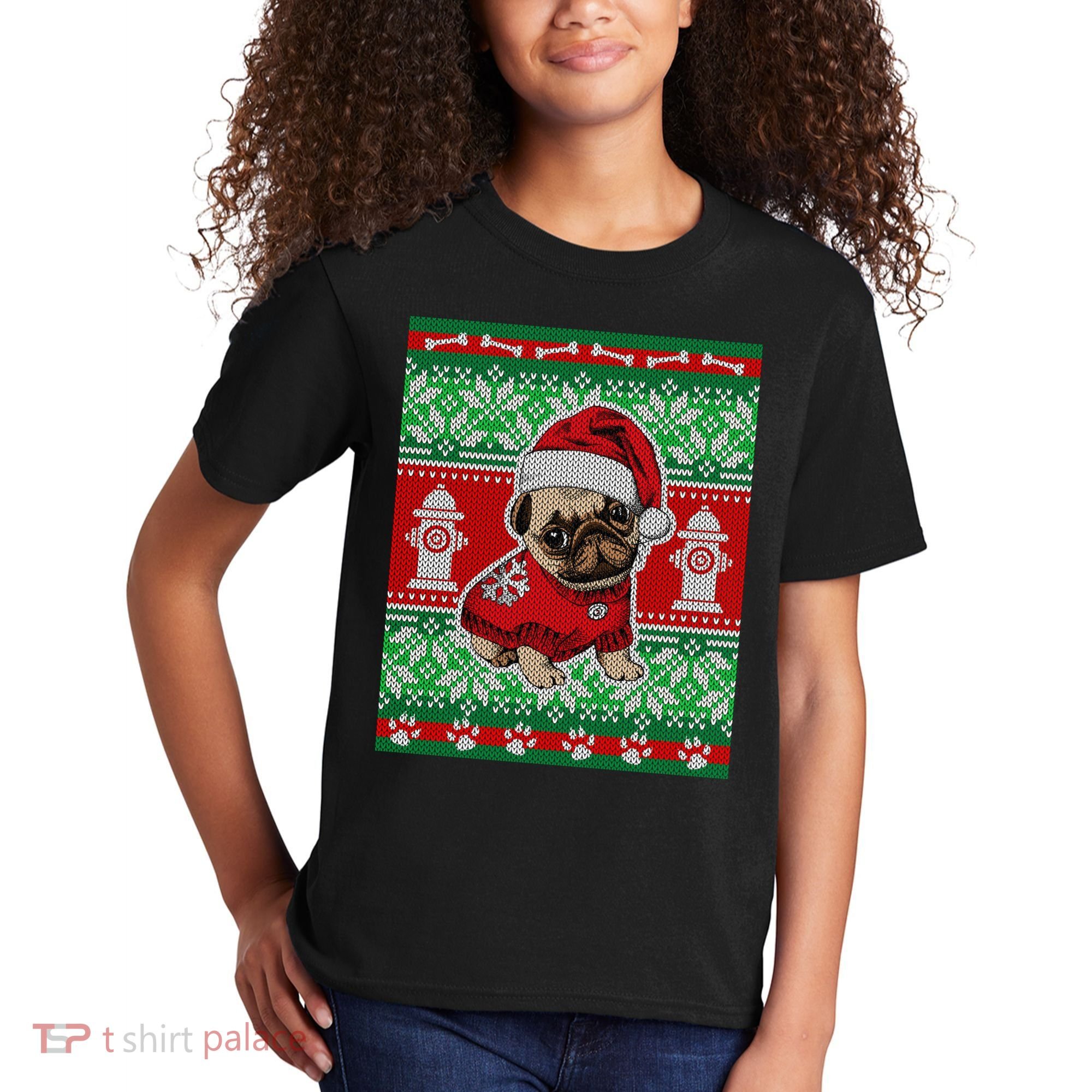 Christmas Cute Pug Ugly Sweater Kids T-Shirt