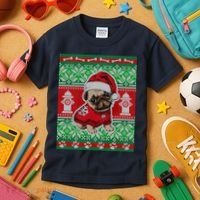 Christmas Cute Pug Ugly Sweater Kids T-Shirt thumb 3