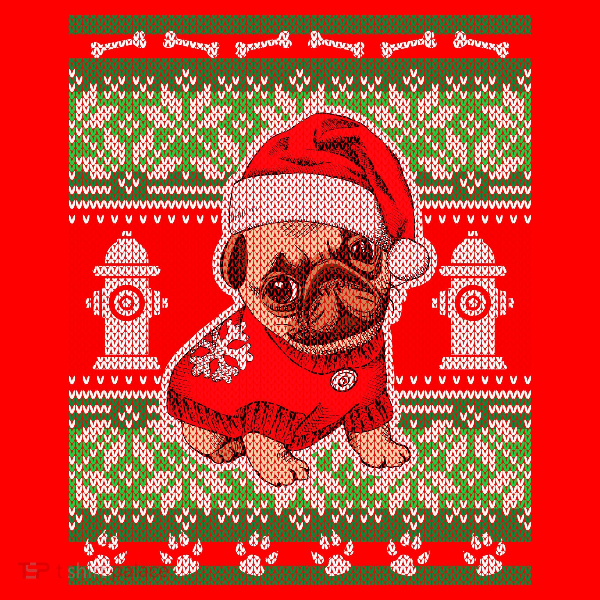 Christmas Cute Pug Ugly Sweater Santa Hat
