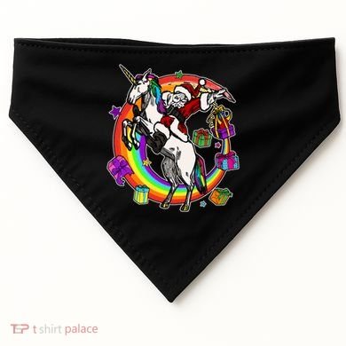 Christmas Dabbing Santa Riding Unicorn USA-Made Doggie Bandana