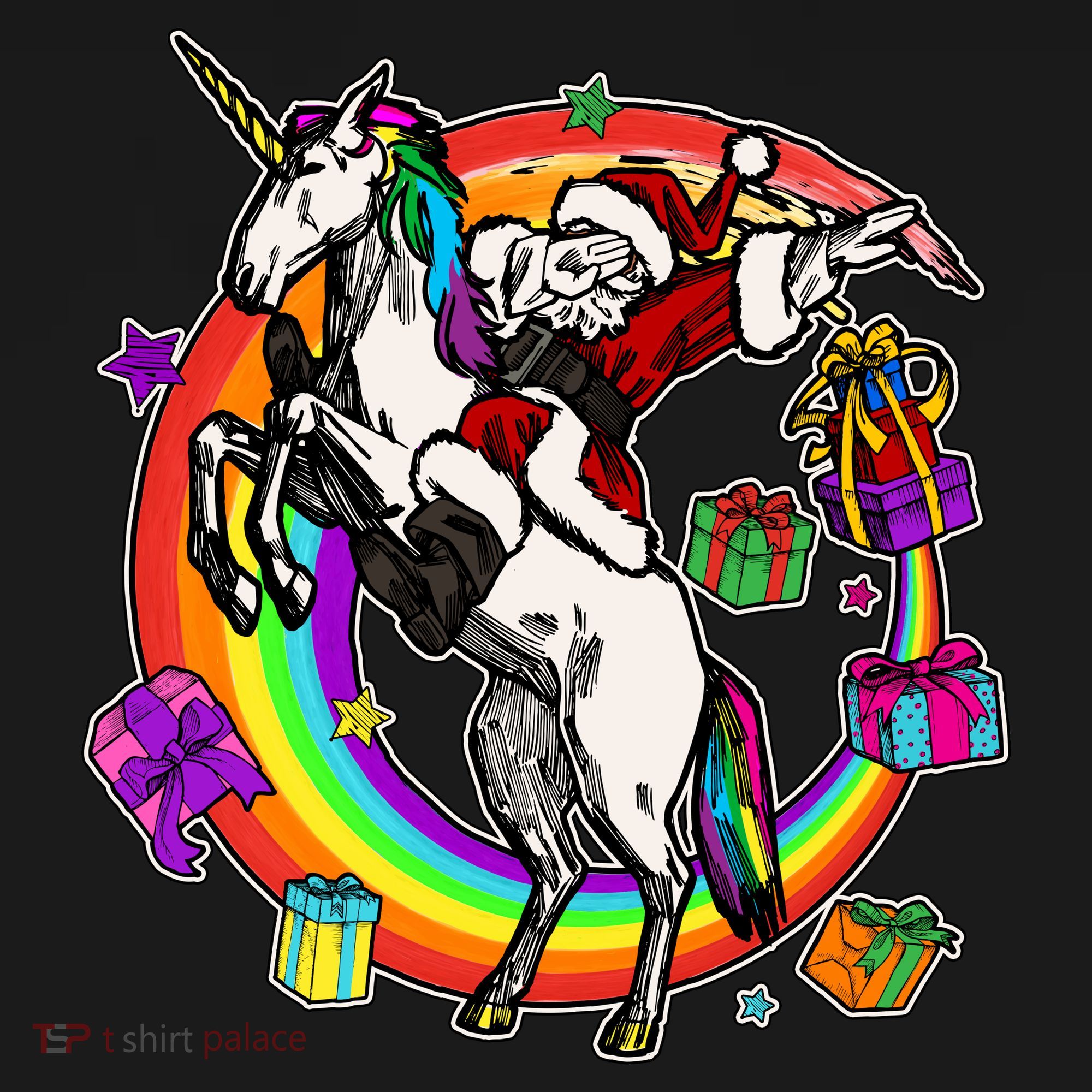 Christmas Dabbing Santa Riding Unicorn Bucket Hat