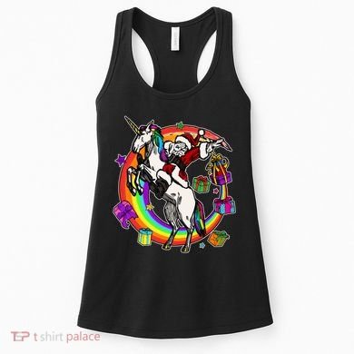 Christmas Dabbing Santa Riding Unicorn Women's Tank Top