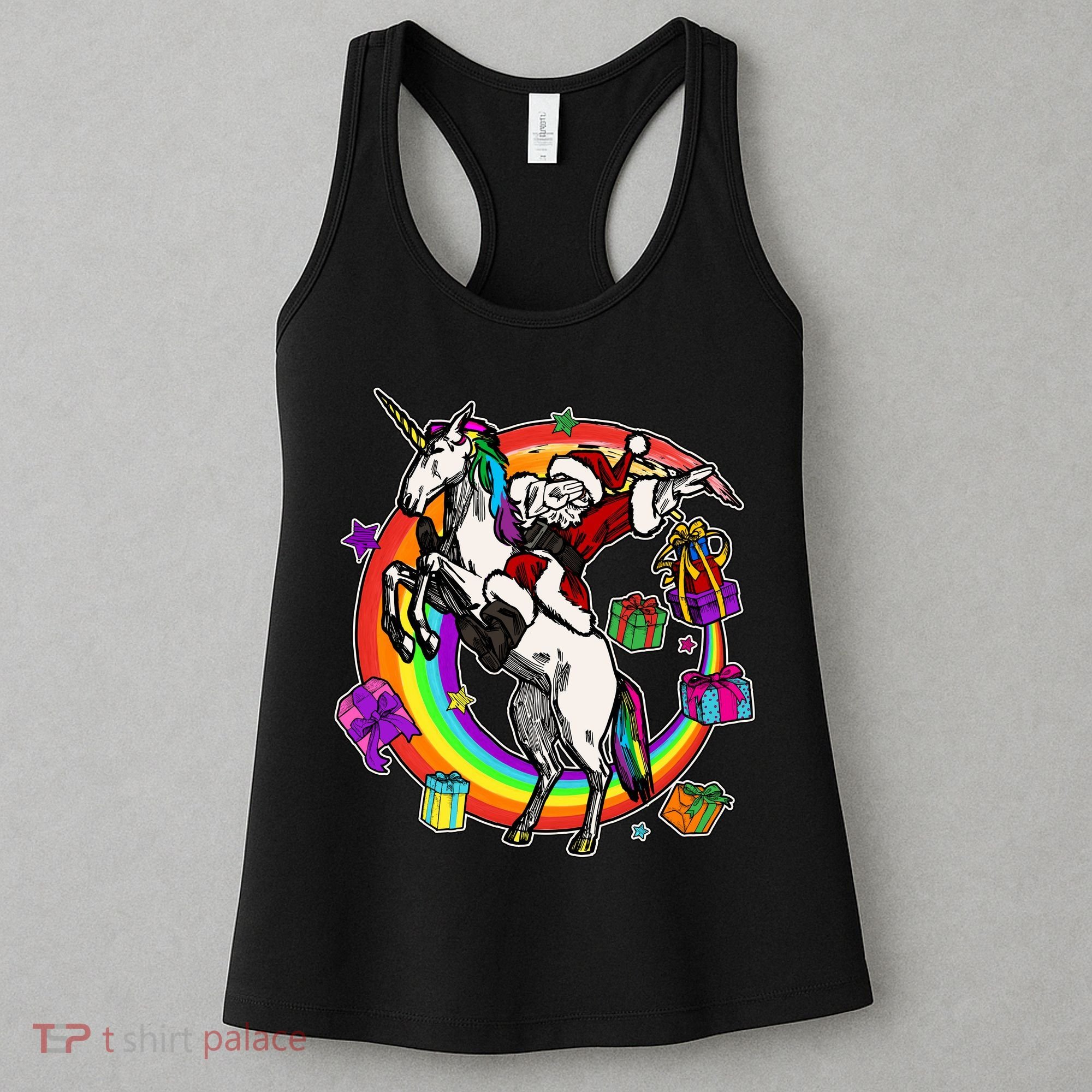 Christmas Dabbing Santa Riding Unicorn Women's Tank Top