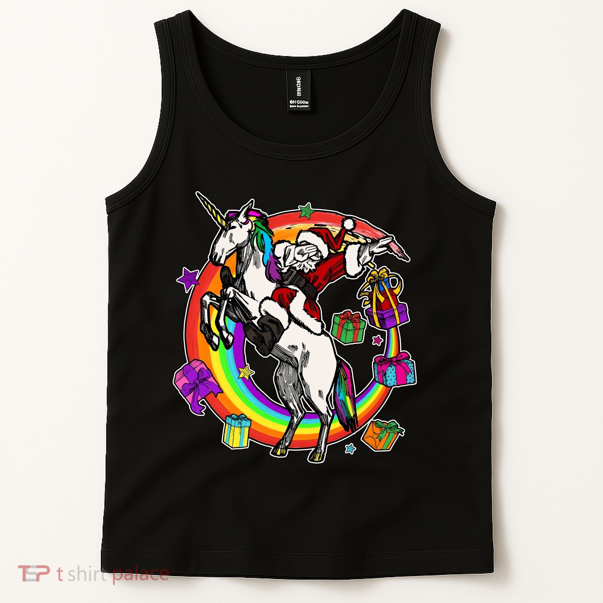 Christmas Dabbing Santa Riding Unicorn Tank Top