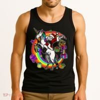 Christmas Dabbing Santa Riding Unicorn Tank Top thumb 3