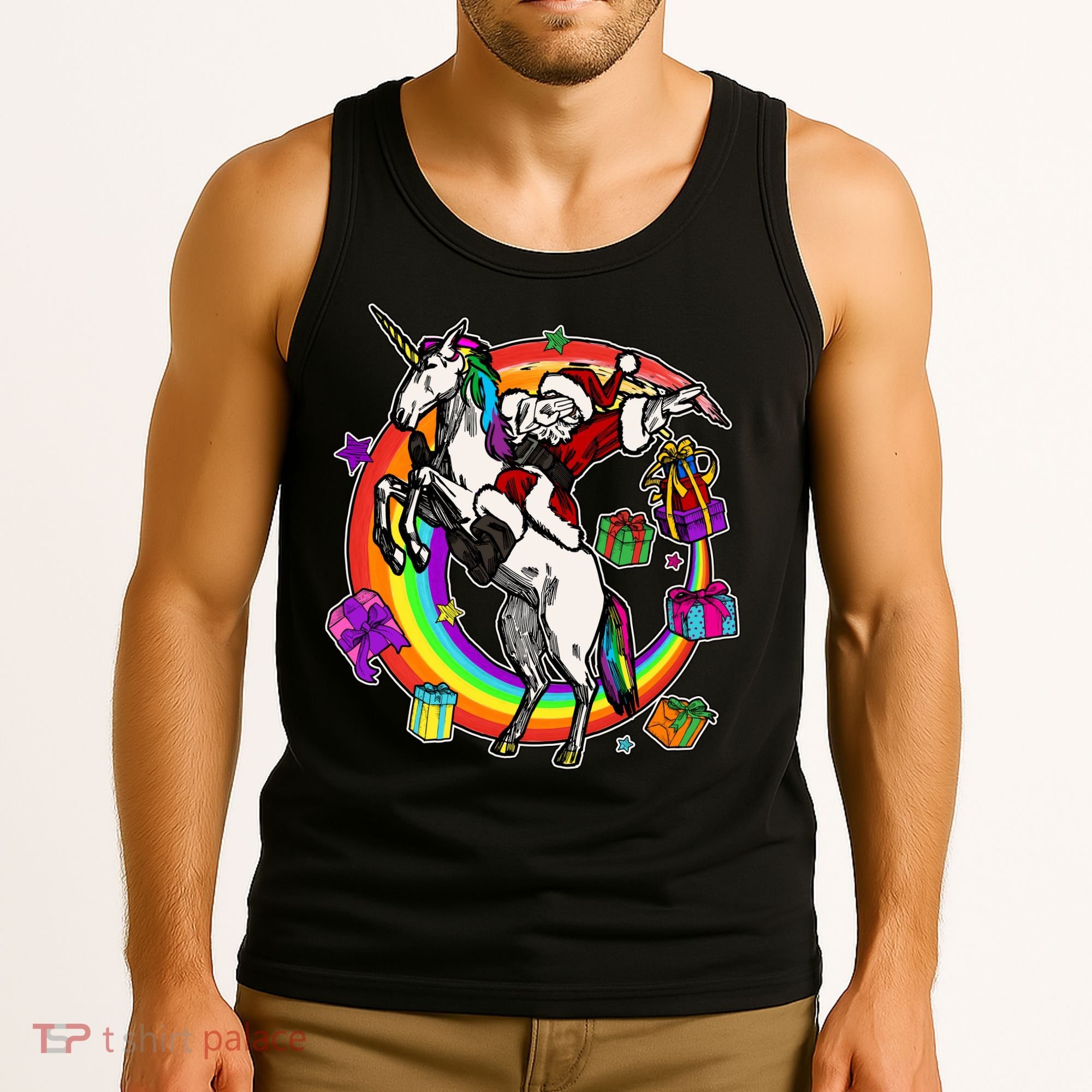 Christmas Dabbing Santa Riding Unicorn Tank Top