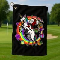 Christmas Dabbing Santa Riding Unicorn Golf Towel thumb 1