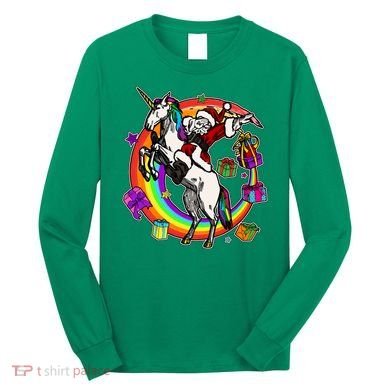 Christmas Dabbing Santa Riding Unicorn Long Sleeve Shirt