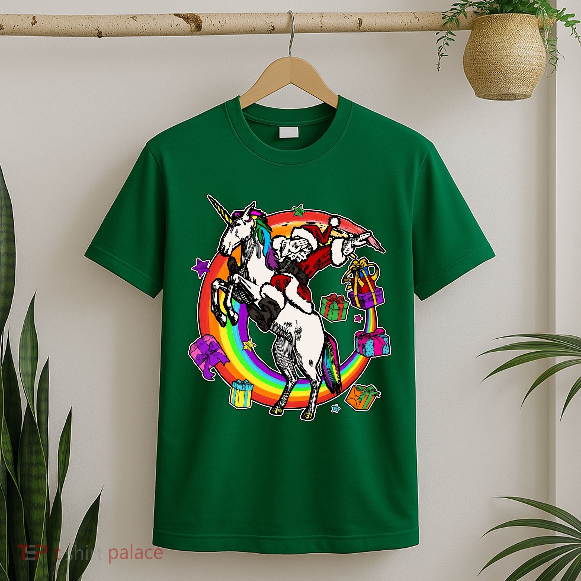 Christmas Dabbing Santa Riding Unicorn T-Shirt