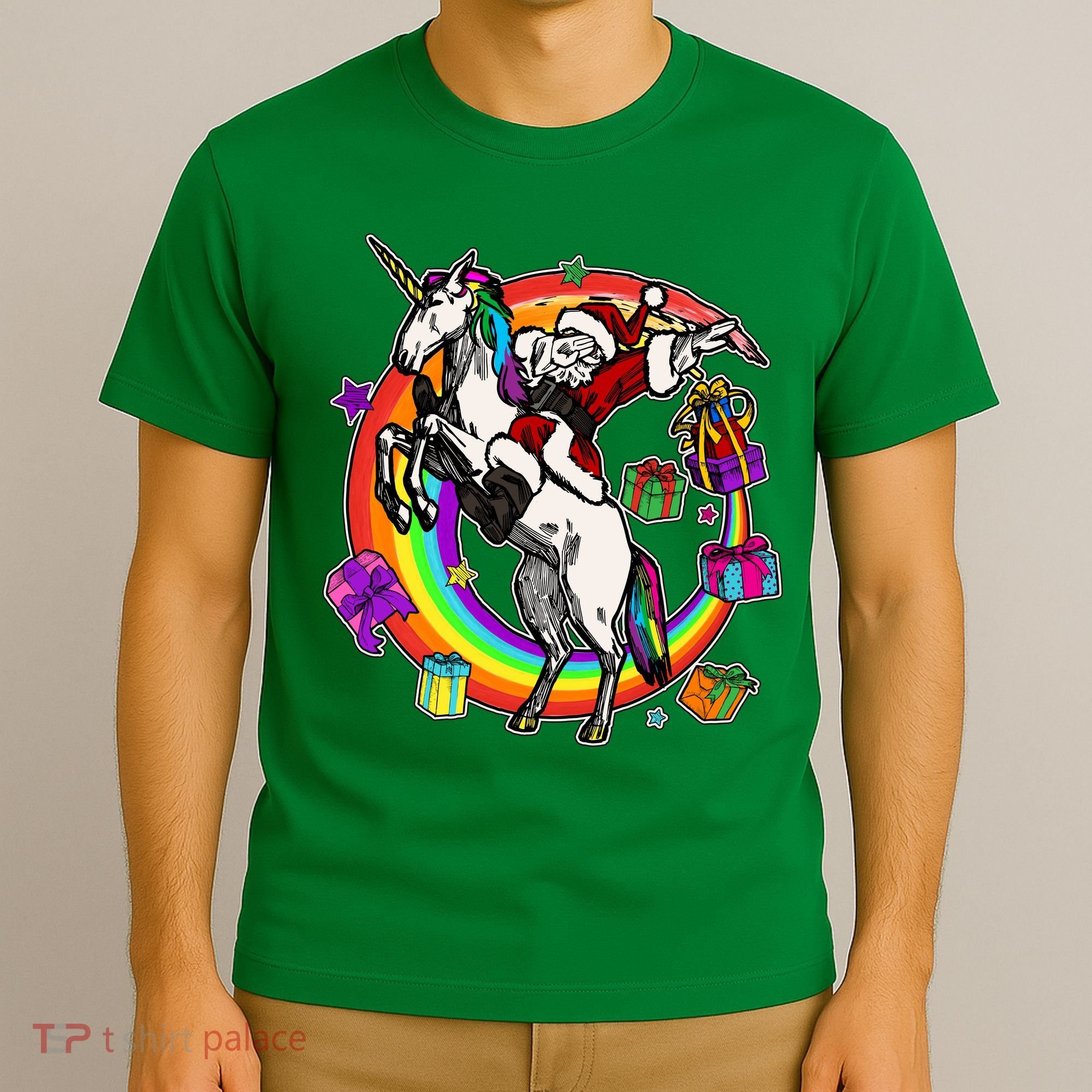 Christmas Dabbing Santa Riding Unicorn T-Shirt