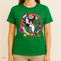 Christmas Dabbing Santa Riding Unicorn T-Shirt thumb 4