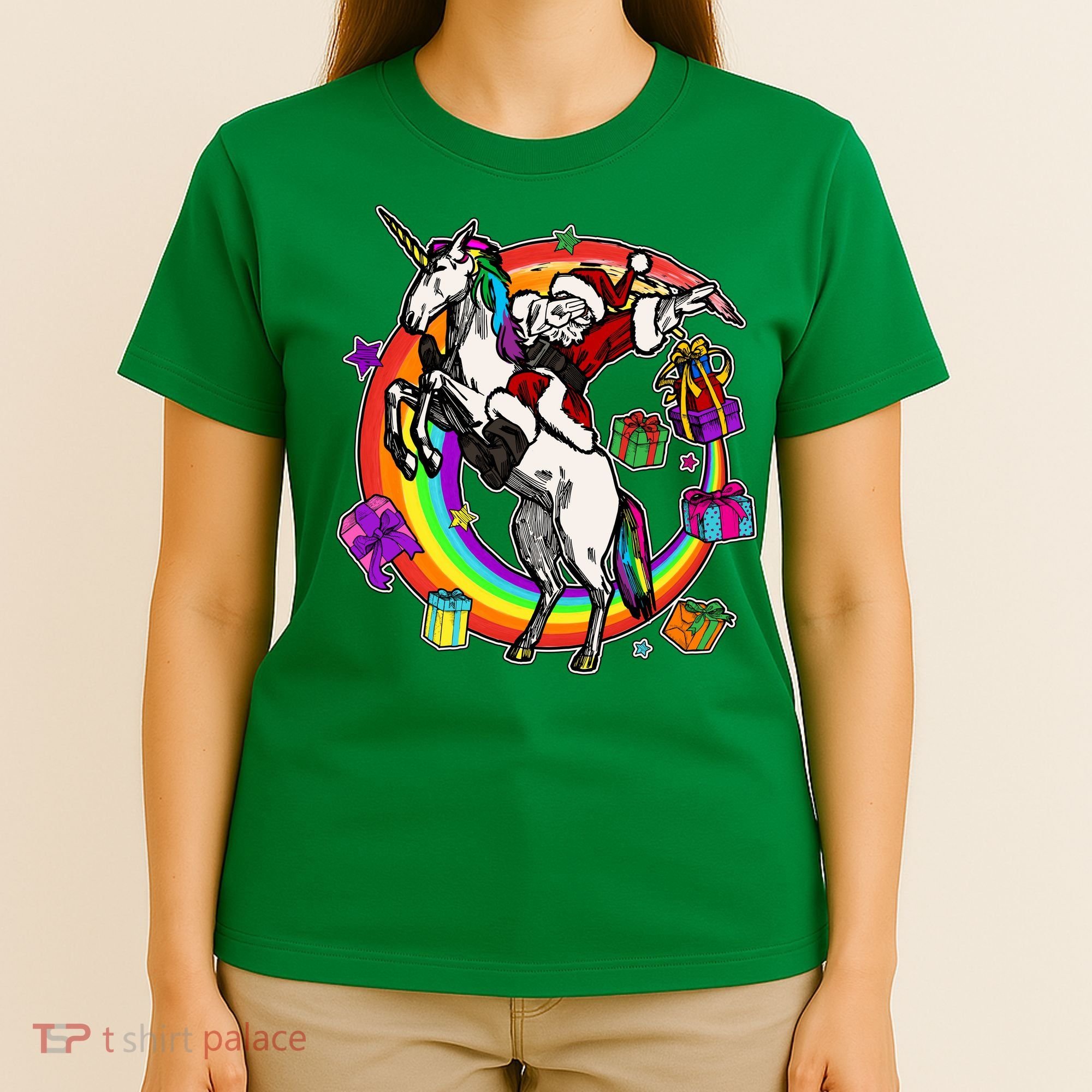 Christmas Dabbing Santa Riding Unicorn T-Shirt