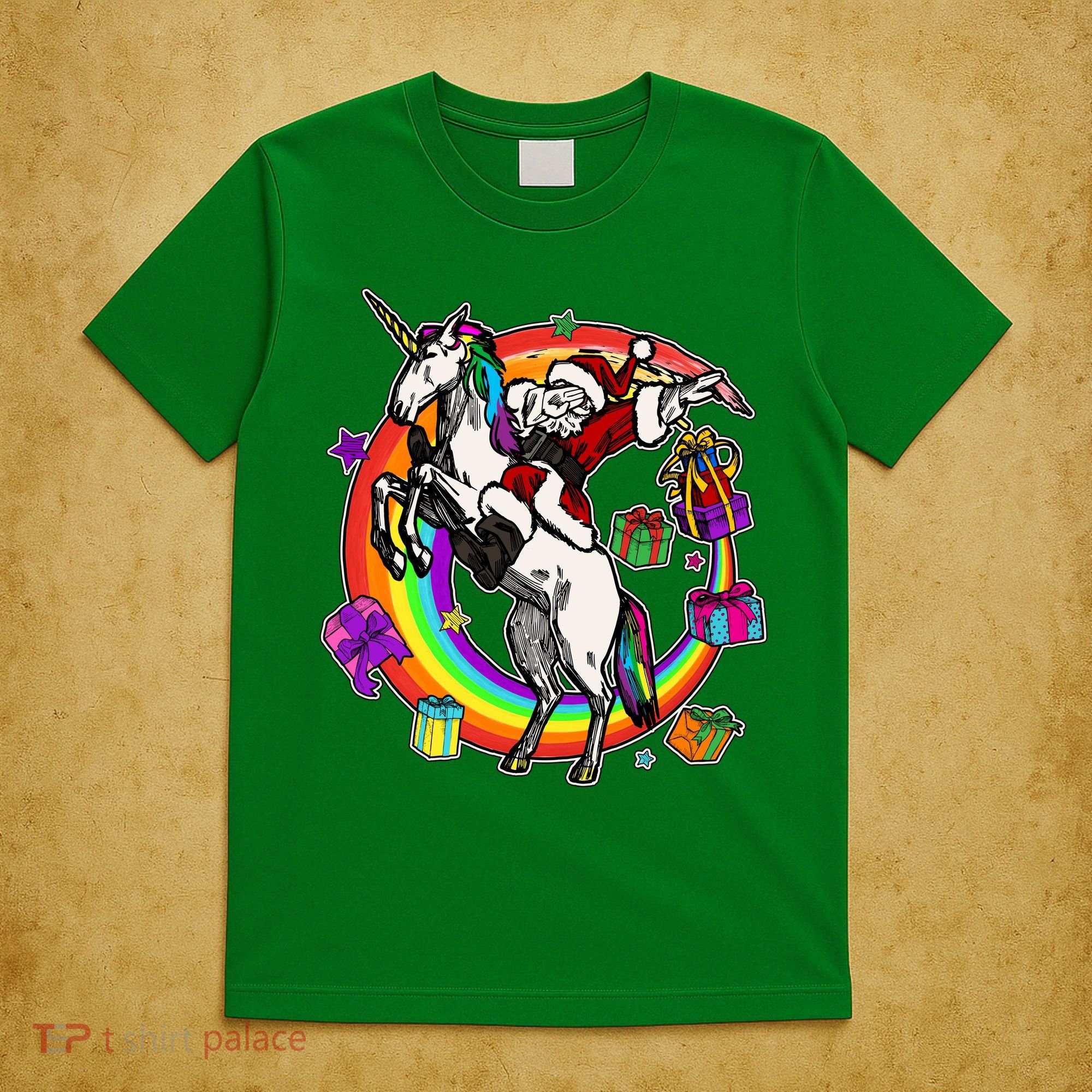 Christmas Dabbing Santa Riding Unicorn T-Shirt