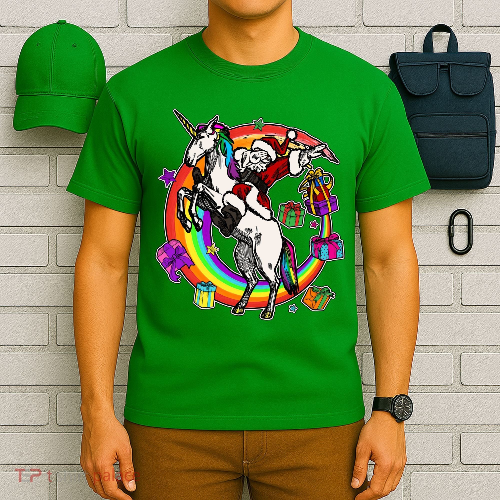 Christmas Dabbing Santa Riding Unicorn T-Shirt