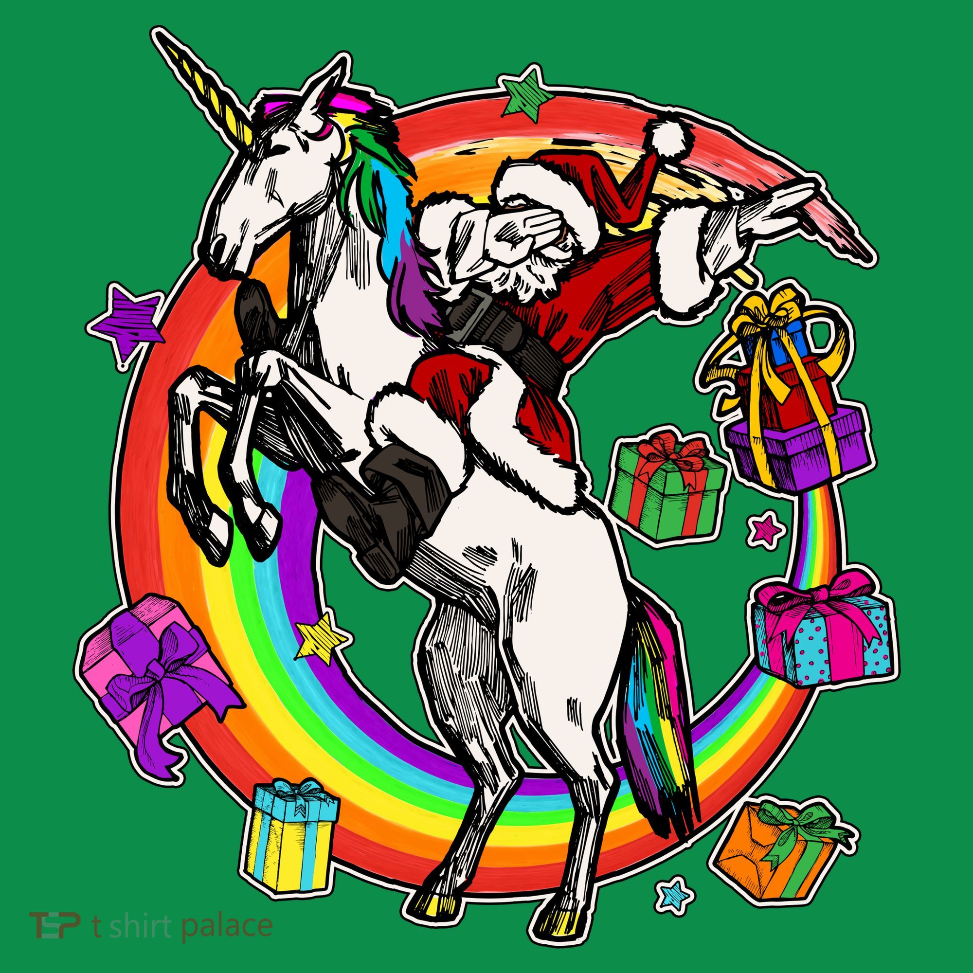 Christmas Dabbing Santa Riding Unicorn Button