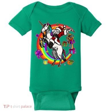 Christmas Dabbing Santa Riding Unicorn Baby Bodysuit