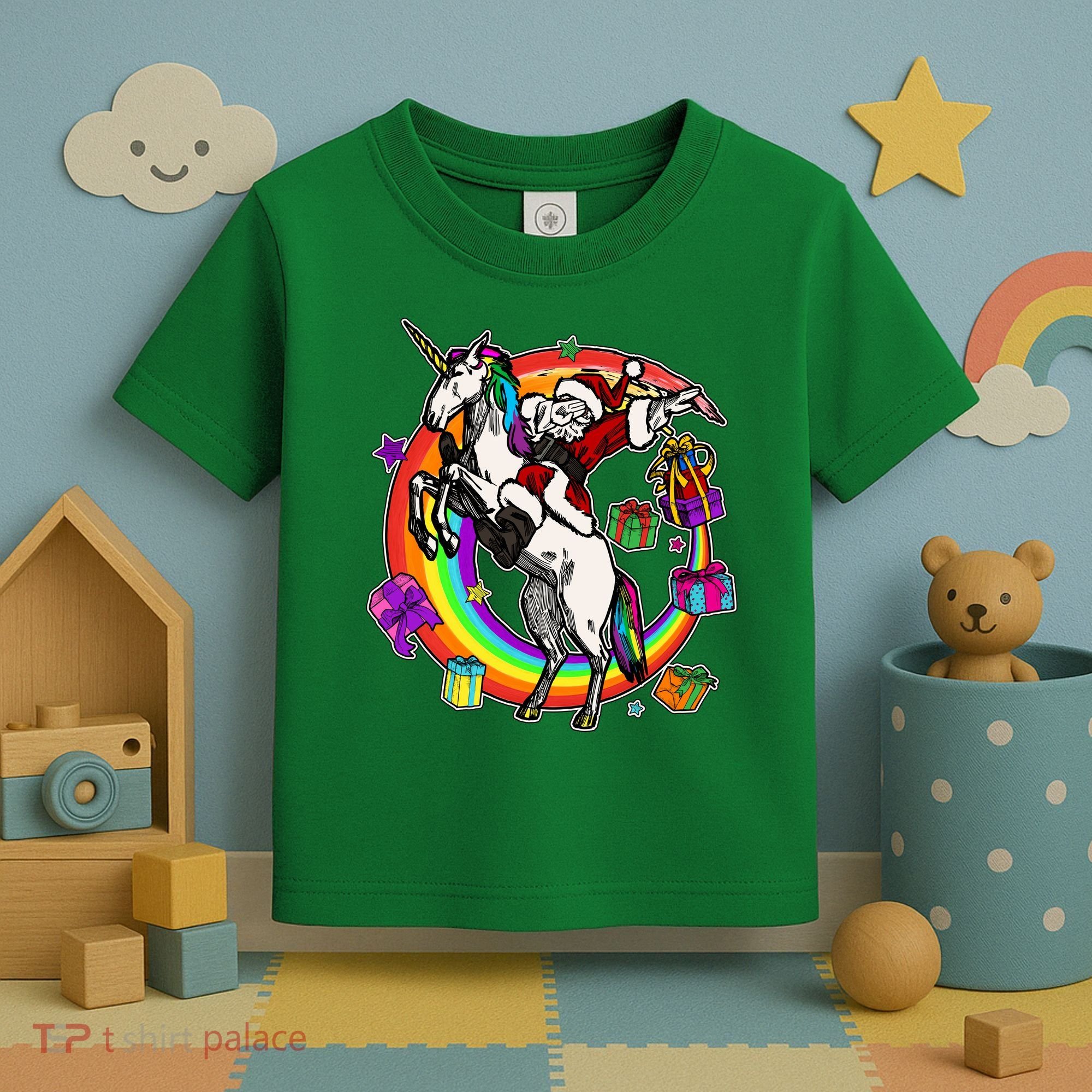 Christmas Dabbing Santa Riding Unicorn Toddler T-Shirt