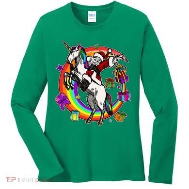 Christmas Dabbing Santa Riding Unicorn Women's Long Sleeve Shirt