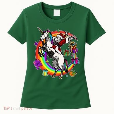 Christmas Dabbing Santa Riding Unicorn Women's T-Shirt