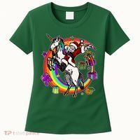 Christmas Dabbing Santa Riding Unicorn Women's T-Shirt thumb 0