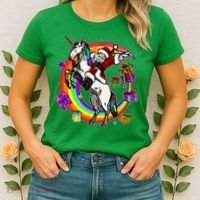 Christmas Dabbing Santa Riding Unicorn Women's T-Shirt thumb 2