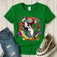 Christmas Dabbing Santa Riding Unicorn Women's T-Shirt thumb 3