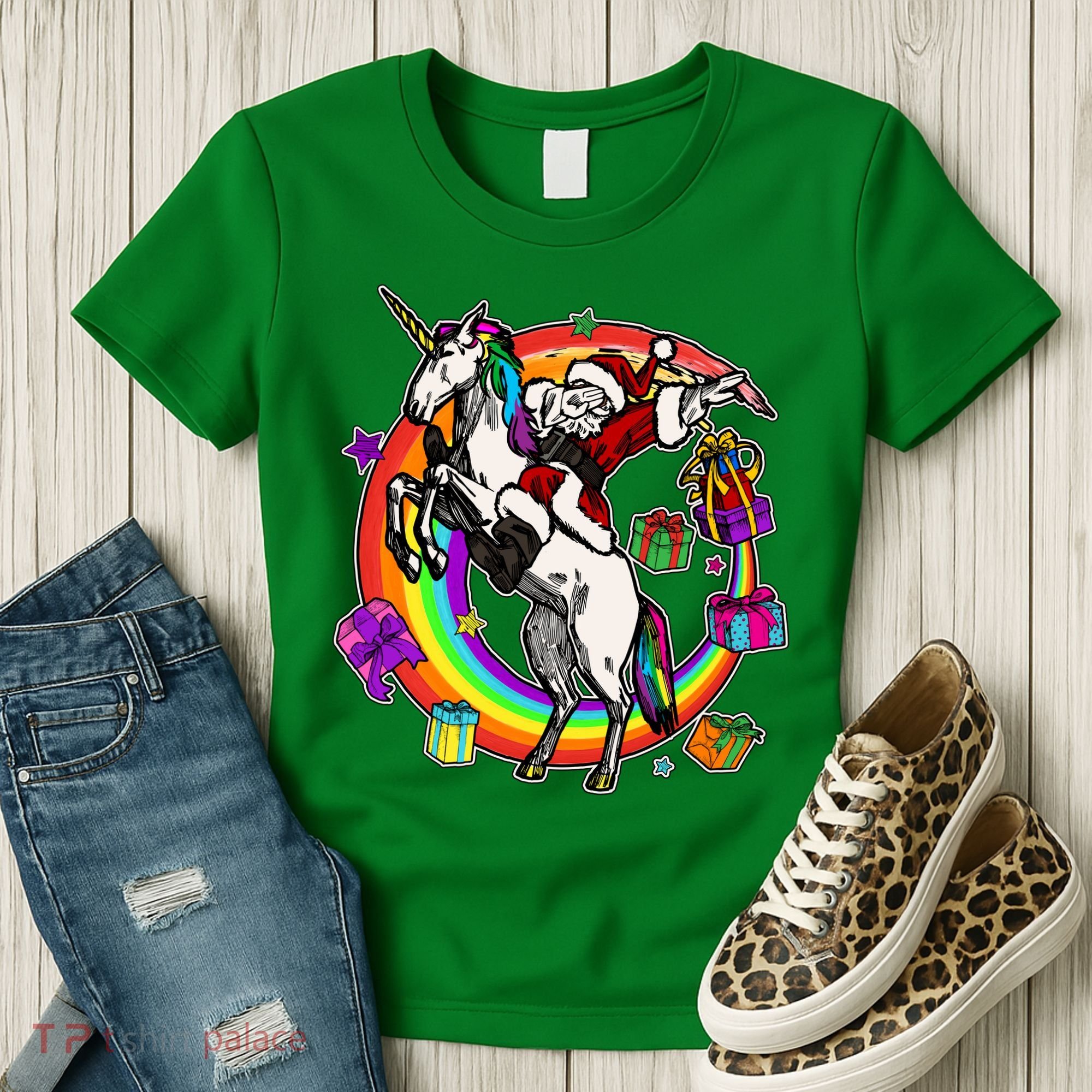 Christmas Dabbing Santa Riding Unicorn Women's T-Shirt