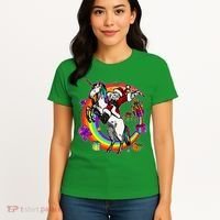 Christmas Dabbing Santa Riding Unicorn Women's T-Shirt thumb 4
