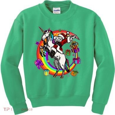 Christmas Dabbing Santa Riding Unicorn Kids Sweatshirt
