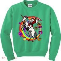 Christmas Dabbing Santa Riding Unicorn Kids Sweatshirt thumb 0