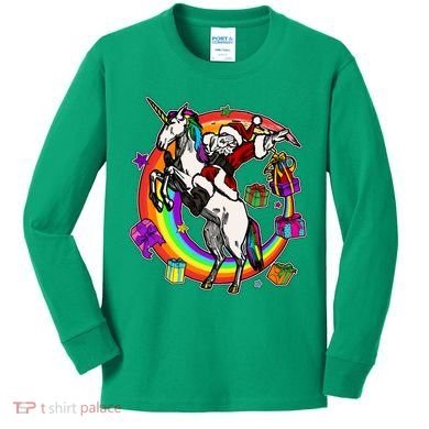 Christmas Dabbing Santa Riding Unicorn Kids Long Sleeve Shirt