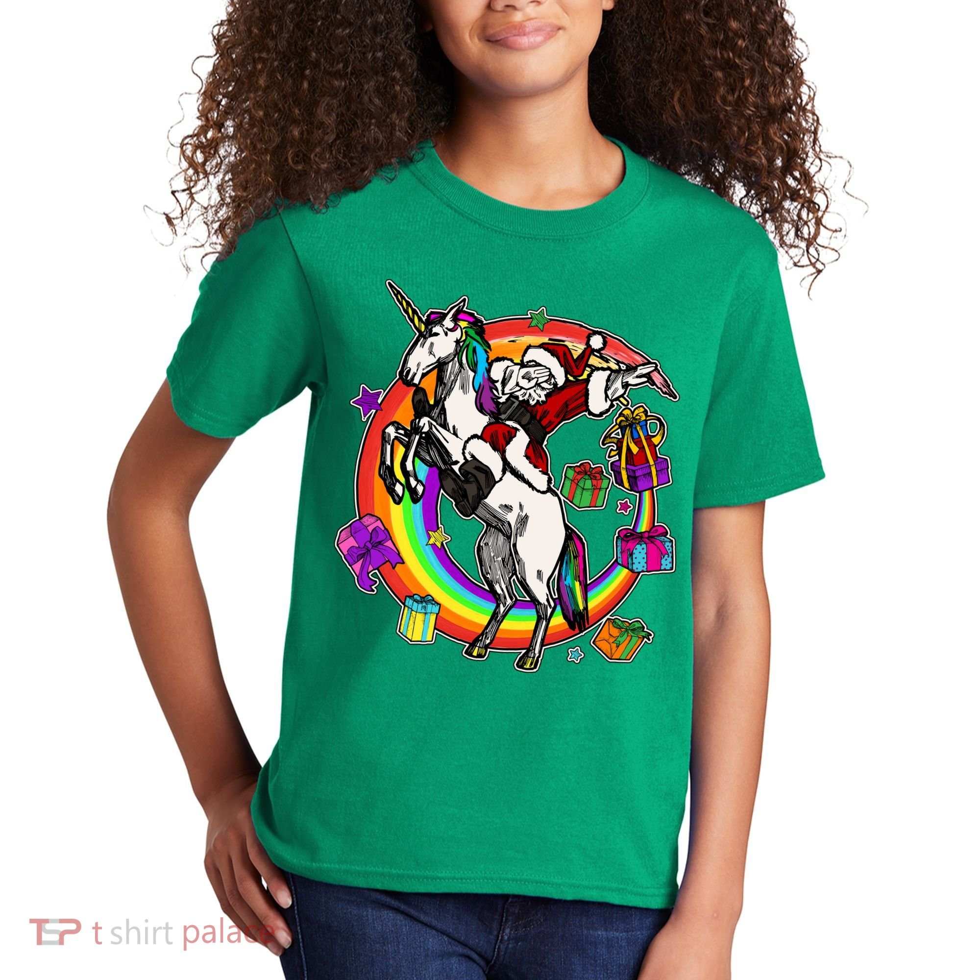 Christmas Dabbing Santa Riding Unicorn Kids T-Shirt