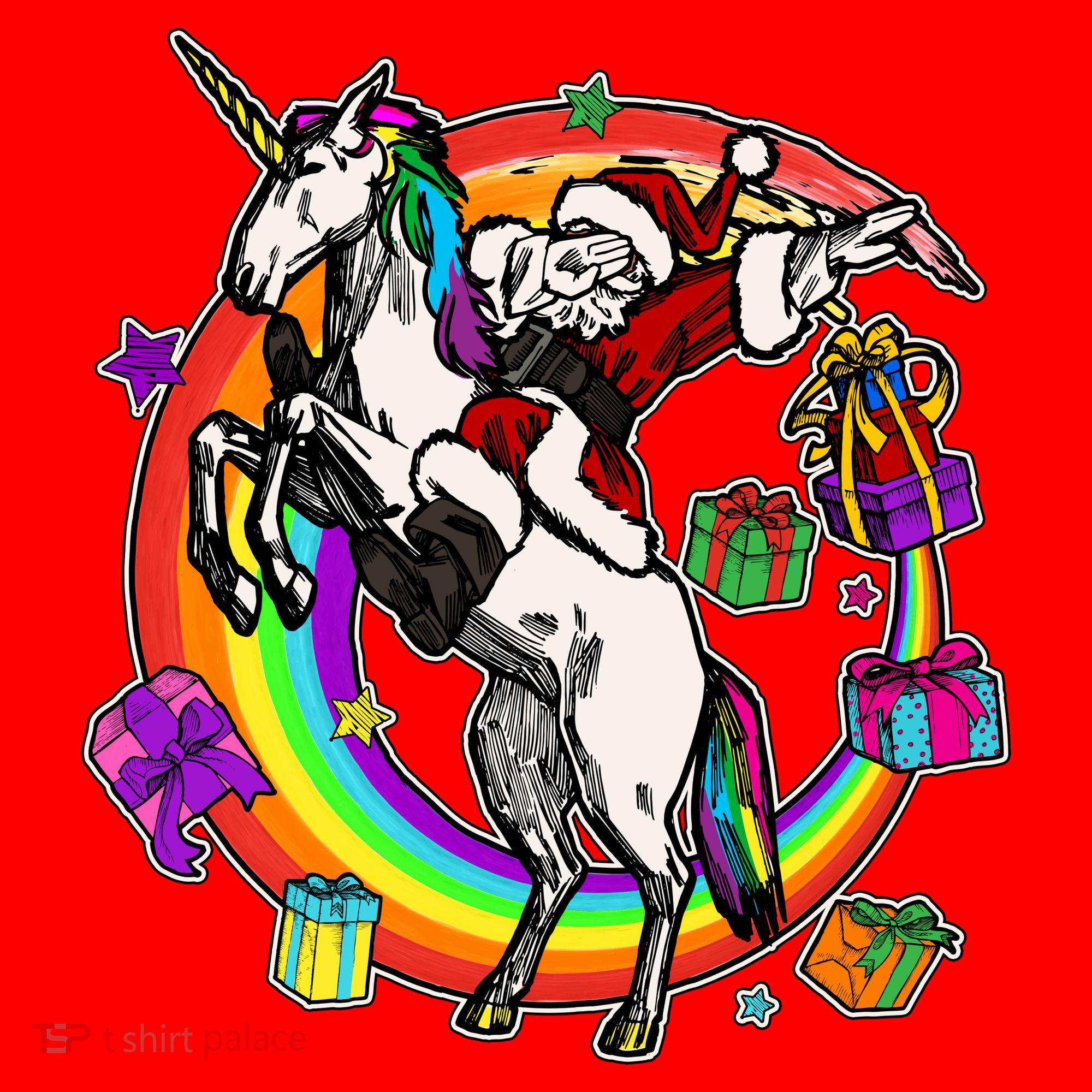 Christmas Dabbing Santa Riding Unicorn Santa Hat